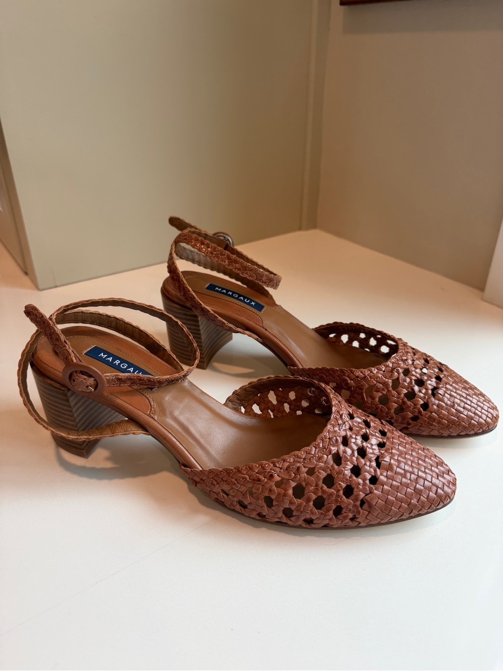 New Margaux Woven Market Heel Saddle Leather Size 11 - Picture 5 of 10